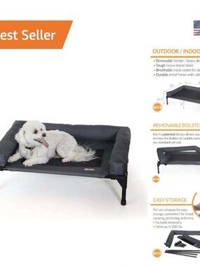 K&H Pet Bolster Elevated Raised Indoor/Outdoor Charcoal Gray Dog Cot Bed